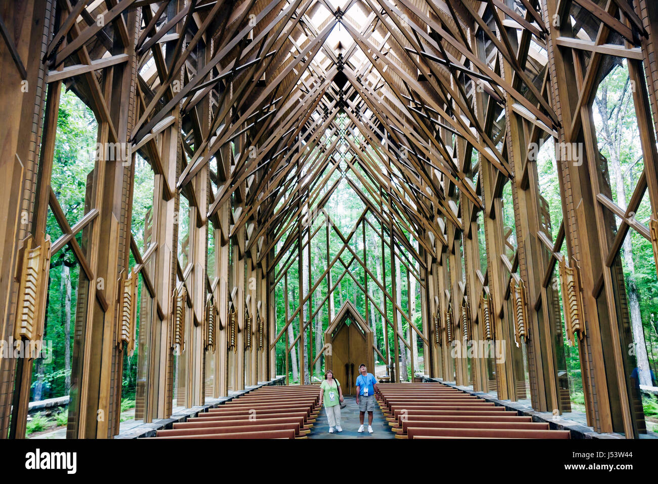 Arkansas Hot Springs,Garvan Woodland Gardens,Anthony Cathedral,chapel,religion,wood,glass,structure,designer Jennings & McKee firm,soaring ceiling,57 Stock Photo