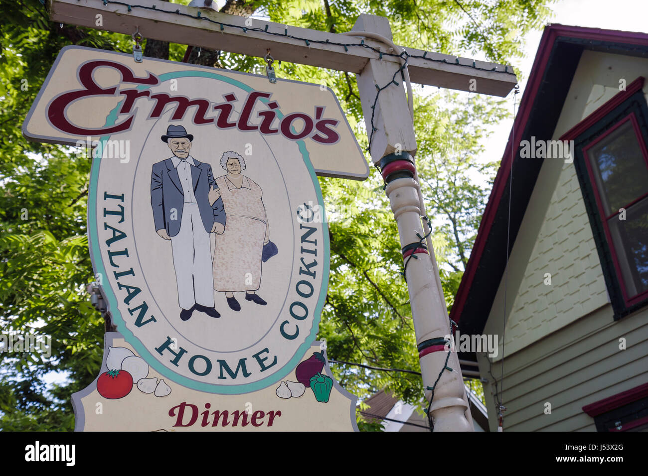 Eureka Springs Arkansas,Ozark Mountains,Ermilio's Italian Home Cooking,sign,restaurant restaurants food dining cafe cafes,dining,food,family families Stock Photo