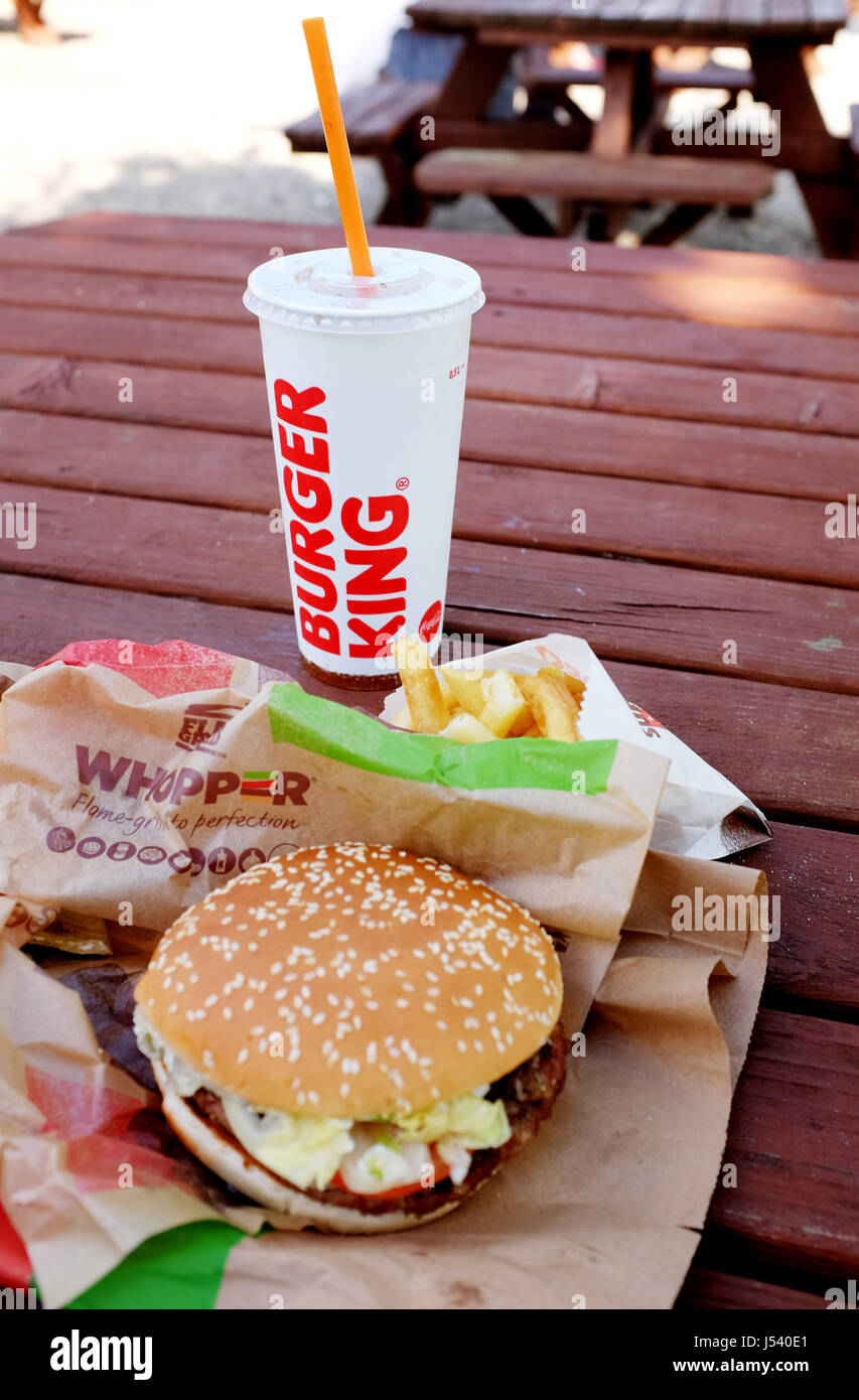 Burger King Big Whopper burger meal with cold drink UK Stock Photo Alamy