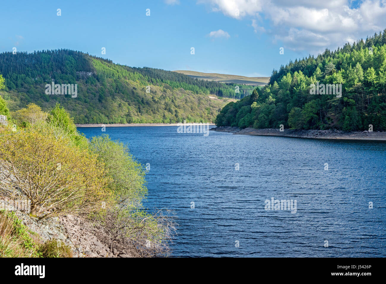 Caban Coch Reservoir, one of three Elan Valley reservoirs in Radnorshire, Powys, Mid Wales Stock Photo