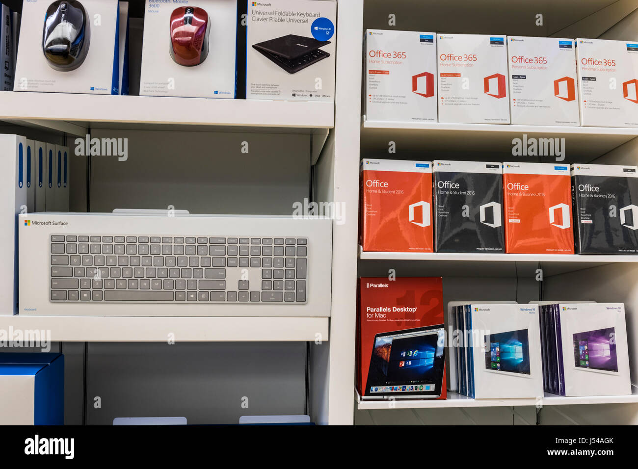 Cincinnati - Circa May 2017: Surface accesories and Office 365 software at a Microsoft Retail Technology Store VII Stock Photo
