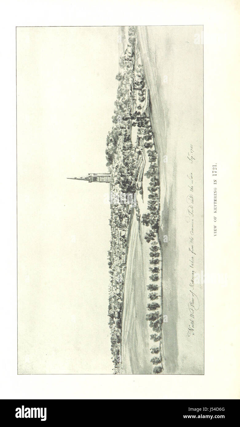 This work, illustrated by Hugh Wallis, offers a historical sketch of Kettering, England, detailing notable figures and events that shaped the town's development over time. Stock Photo