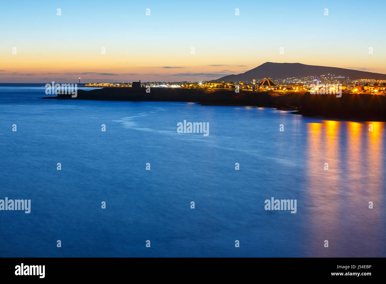 Beautiful sunset over Playa Blanca in Lanzarote Stock Photo