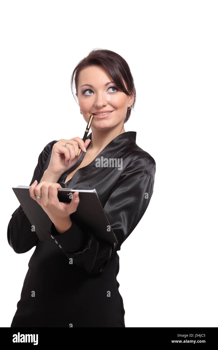 Smiling business woman holding a folder Stock Photo - Alamy