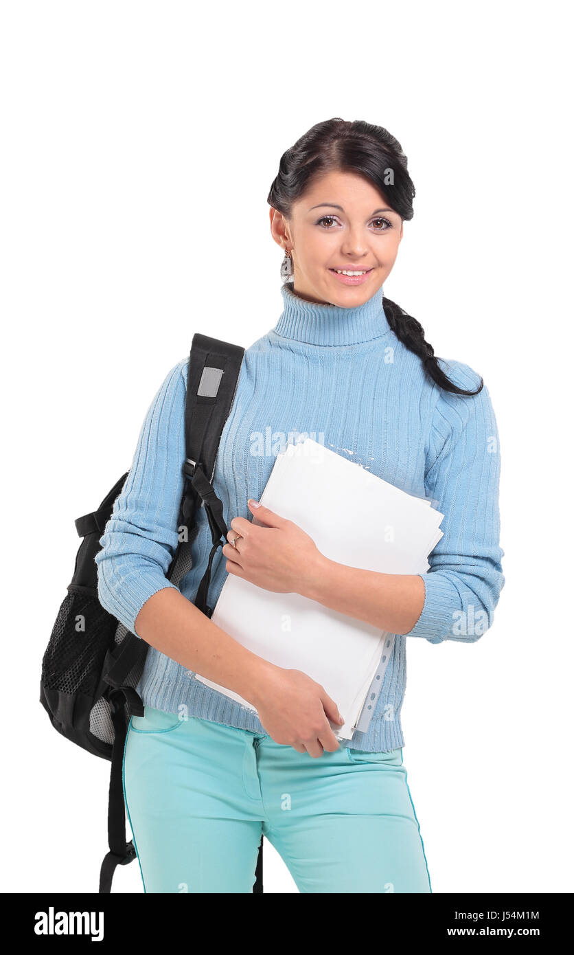 Portrait of cute young brunette student. Stock Photo