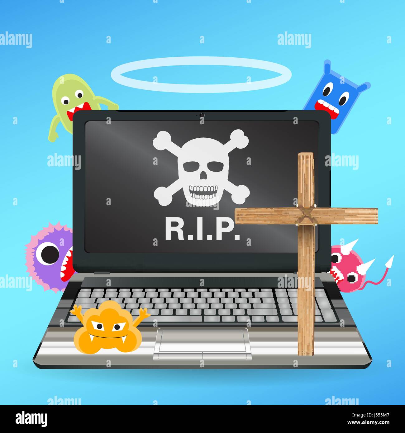 laptop computer dead by virus infected vector Stock Vector Image & Art