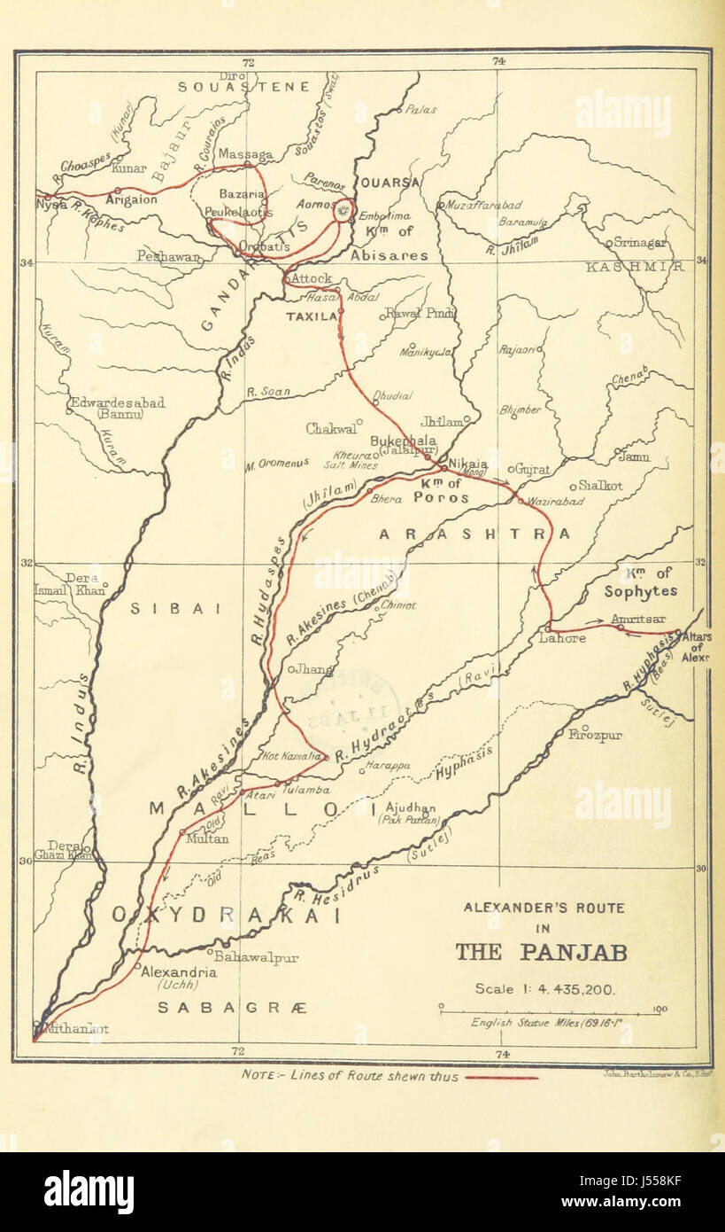 The Invasion of India by Alexander the Great as described by Arrian, Q. Curtius, Diodoros, Plutarch and Justin. Being translations of such portions of the works of these and other classical authors as describe Alexander's campaigns in Afghanistan, the Panjâb, Sindh, Gedrosia and Karmania. With an introduction containing a life of Alexander, copious notes, illustrations, maps and indices. By J. W. Mc Crindle Stock Photo