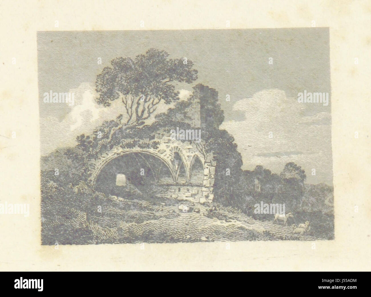 A collection of engraved views of notable landmarks and objects in Great Britain, offering a glimpse into historical curiosities. Stock Photo