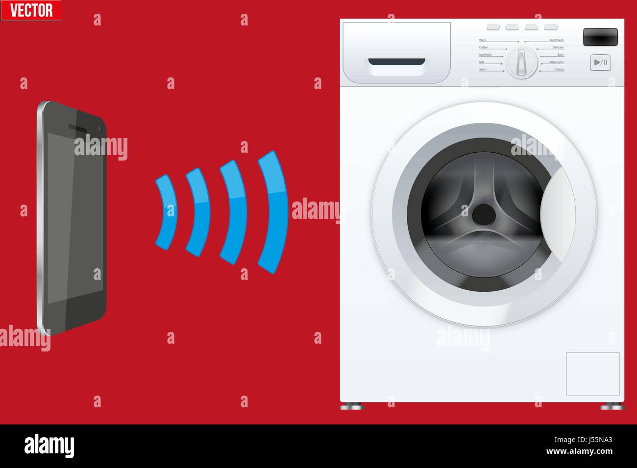 Controlling washing machine with smartphone Stock Vector