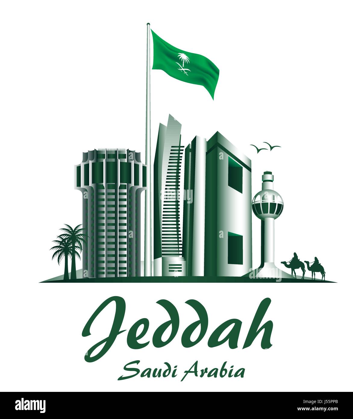 City of Jeddah Saudi Arabia Famous Buildings Vector Design. Editable