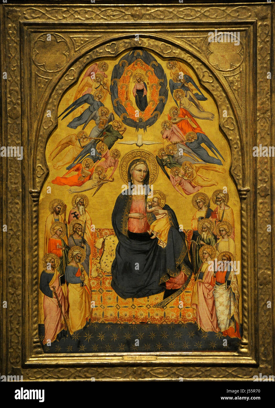 Cenni di Francesco di Ser Cenni (active in Florence 1369-ca.1415). Italian painter. Virgin of Humility with the Everlasting Father, Holy Spirit and the Twelve Apostles, 1375-1380. National Art Museum of Catalonia. Barcelona. Catalonia. Spain. Stock Photo