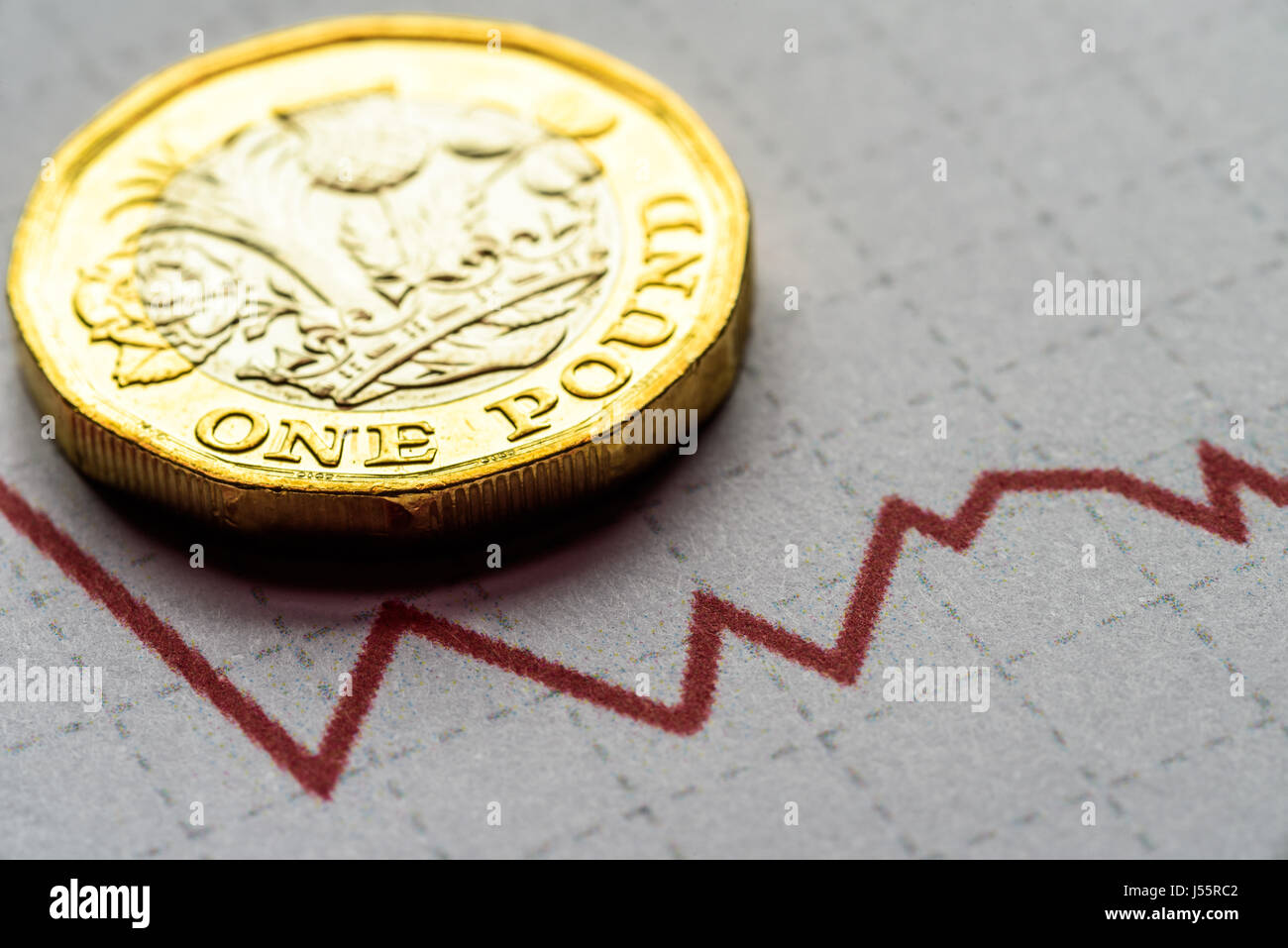 New British One Pound Sterling Coin Chart Rate. Stock Photo