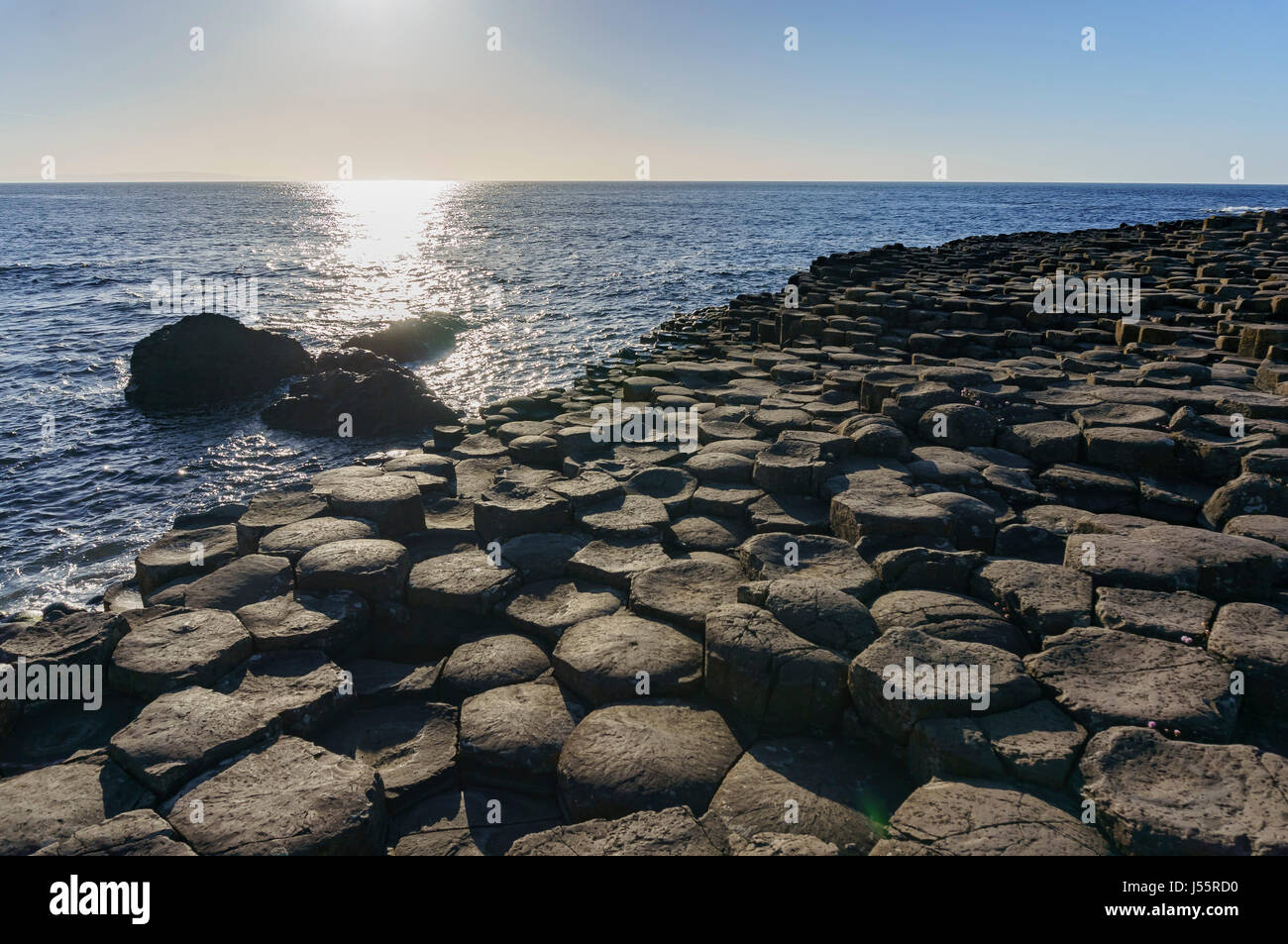 The famous ancient volcanic eruption - Giant's Causeway of County Antrim, Northern Ireland Stock Photo