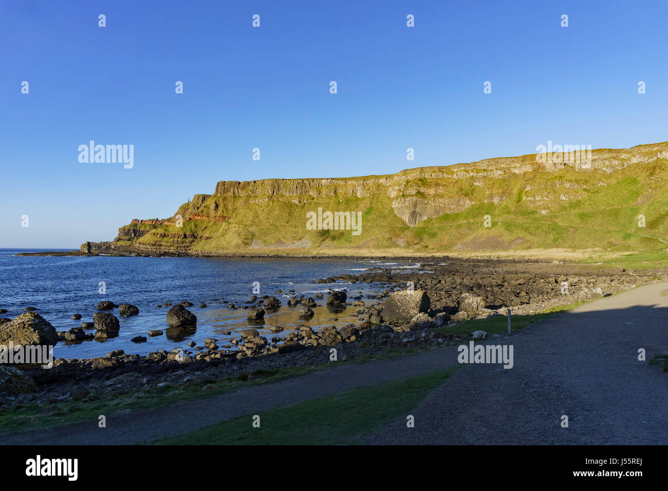 The famous ancient volcanic eruption - Giant's Causeway of County Antrim, Northern Ireland Stock Photo