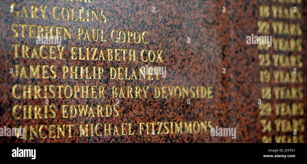 HILLSBOROUGH MEMORIAL NAMES OF LIVERPOOL FC V MANCHESTER CITY ANFIELD LIVERPOOL ENGLAND 13 April 2014 Stock Photo