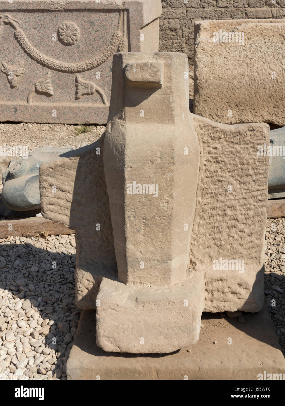 Unfinished carving of Horus In the outer courtyard at Denderah Temple, near Qena, Egypt Stock Photo