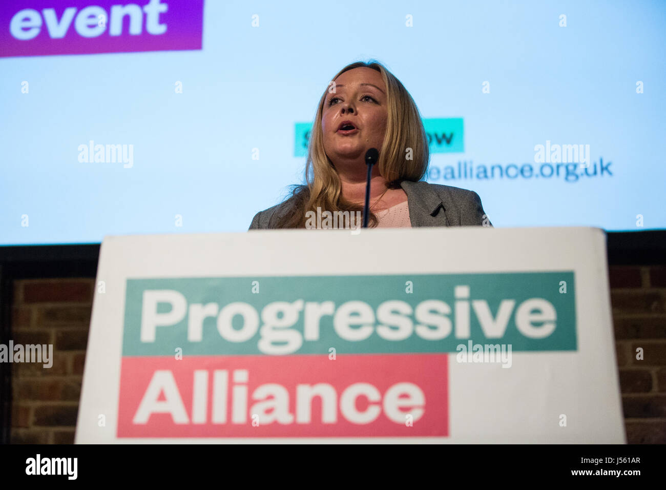 London, UK. 15th May, 2017. Naomi Smith, Chair of the Social Liberal Forum, addresses the 'Building A Progressive Future' launch event for the Progressive Alliance at the Brewery in the City of London. Credit: Mark Kerrison/Alamy Live News Stock Photo