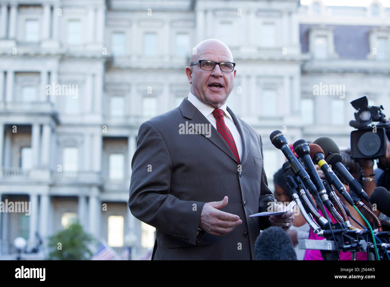 United States National Security Advisor, US Army Lieutenant General H. R. McMaster, makes a statement at the White House in Washington, DC refuting a Washington Post article alleging that US President Donald J. Trump shared secret information with the Russian Foreign Minister and Ambassador during their recent meeting, May 15, 2017. Credit: Chris Kleponis/Pool via CNP /MediaPunch Stock Photo