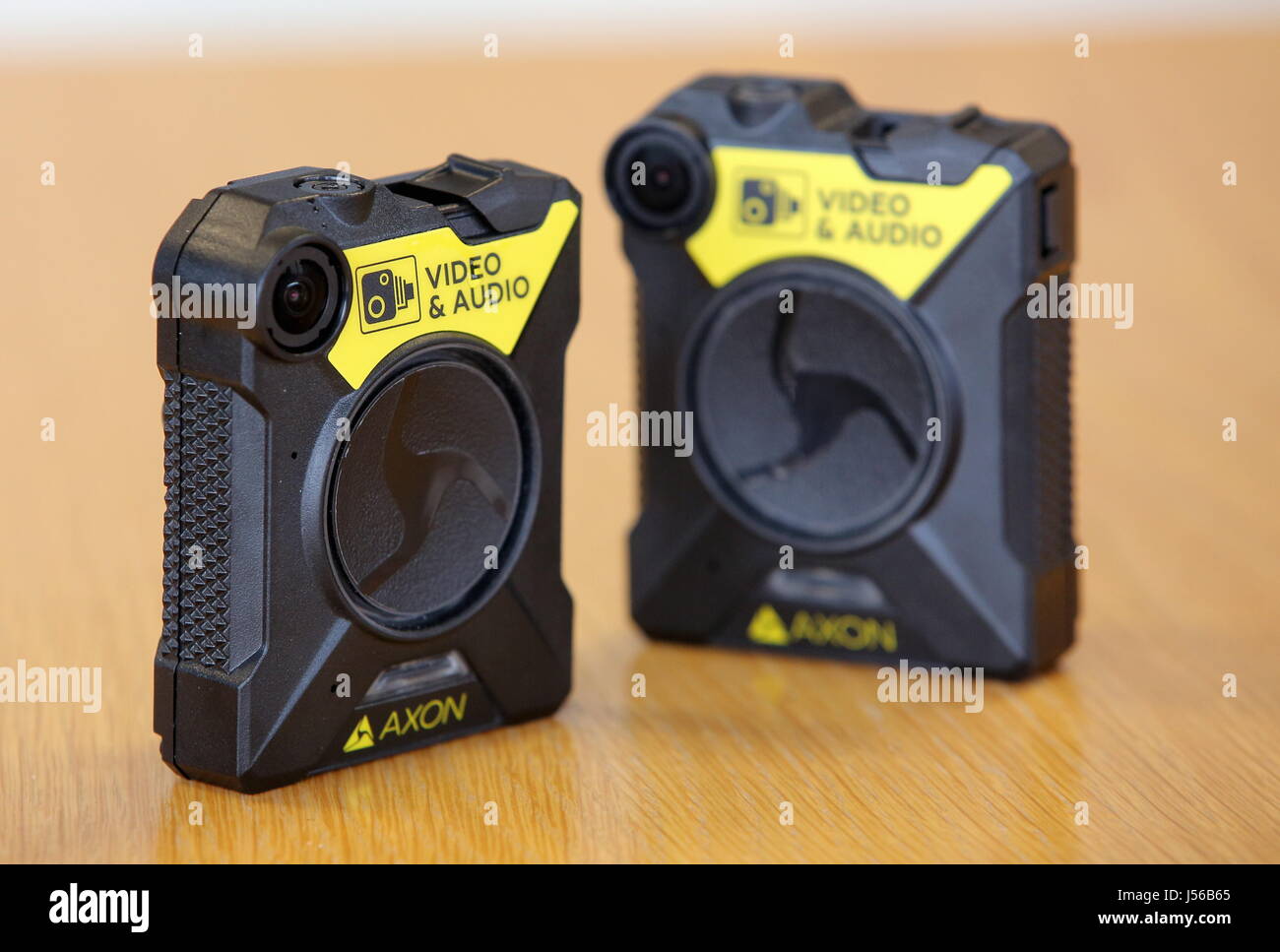 Cardiff, UK. 17th May, 2017. Two of the AXON bodycams Body worn video cameras are being