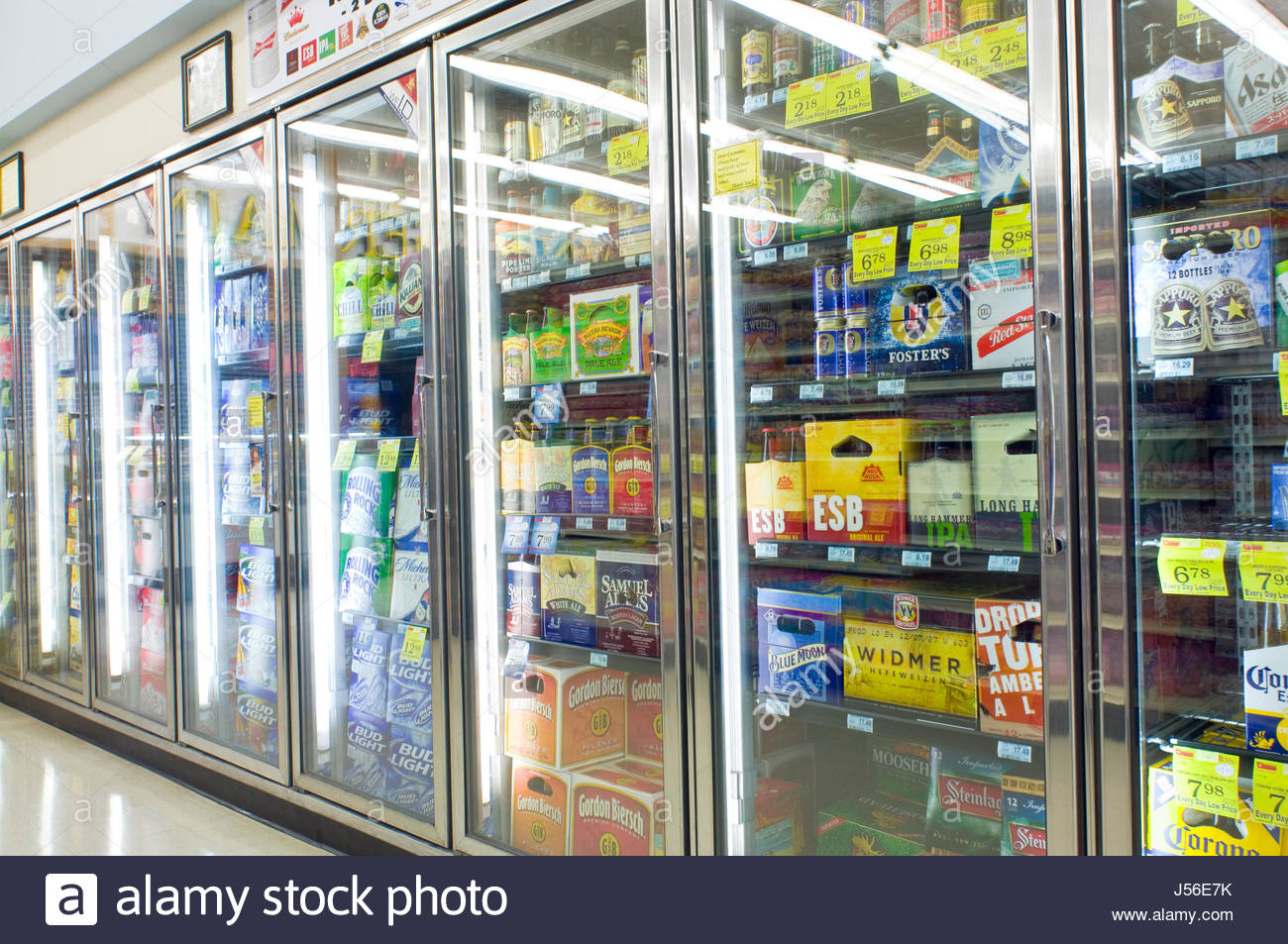 Large Selection Of Domestic And Imported Beer Behind Glass Doors
