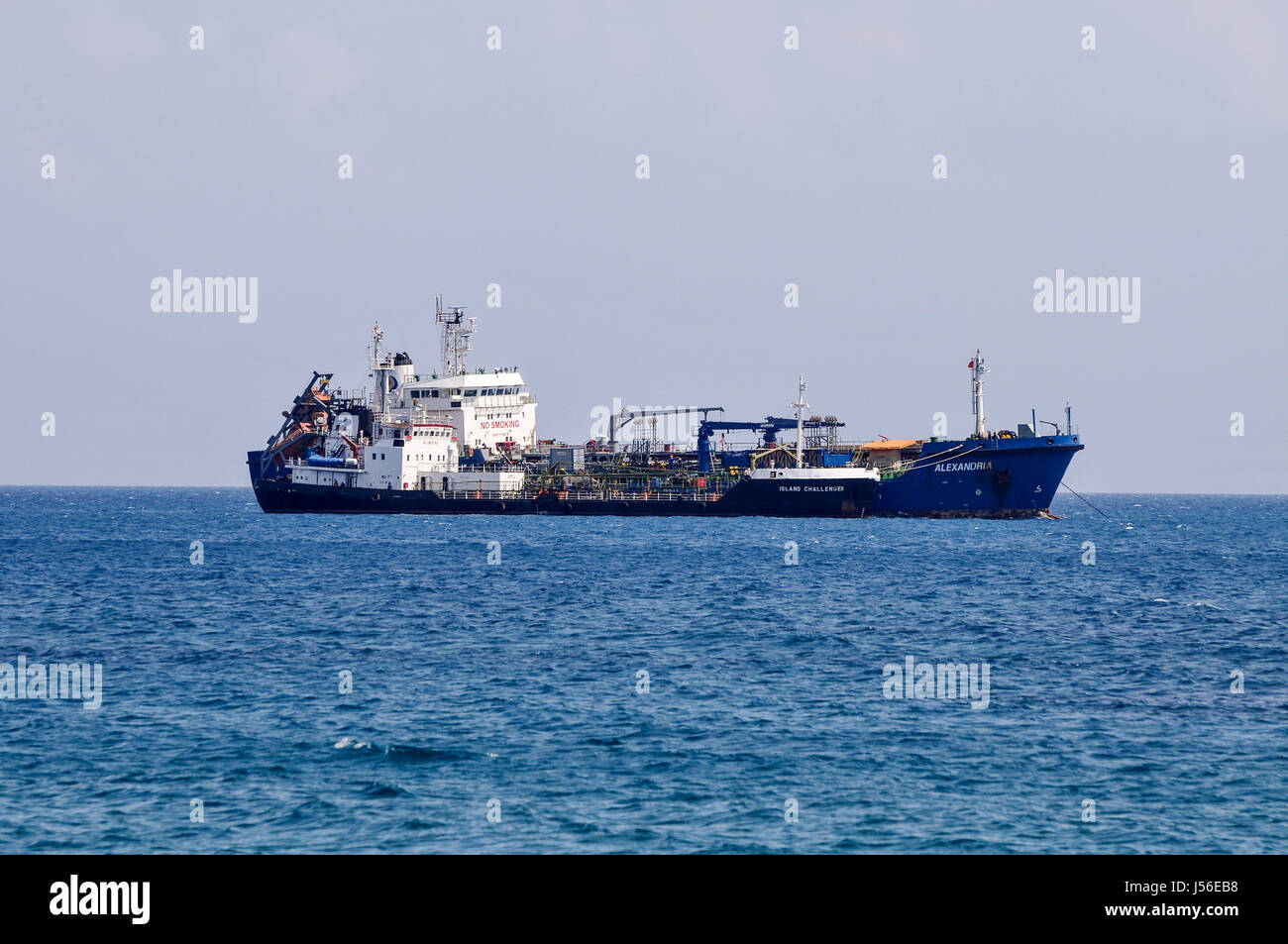 Cargo ship entering the Limassol port, Cyprus Stock Photo