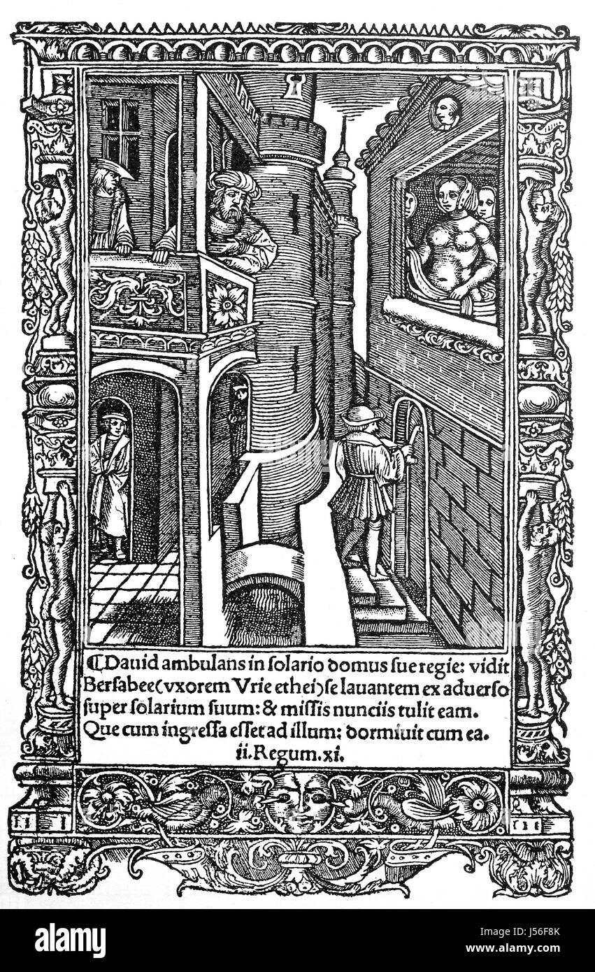 David und Bathseba, Illustration aus einem franzoesischen Gebetbuch, 1533 Stock Photo