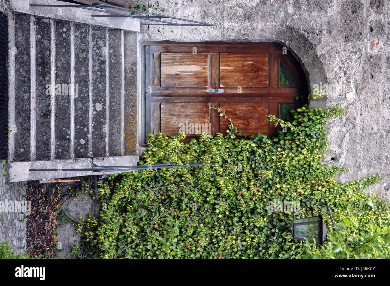 stairs green entrance door bavaria ruins railing grey gray building ivy ...