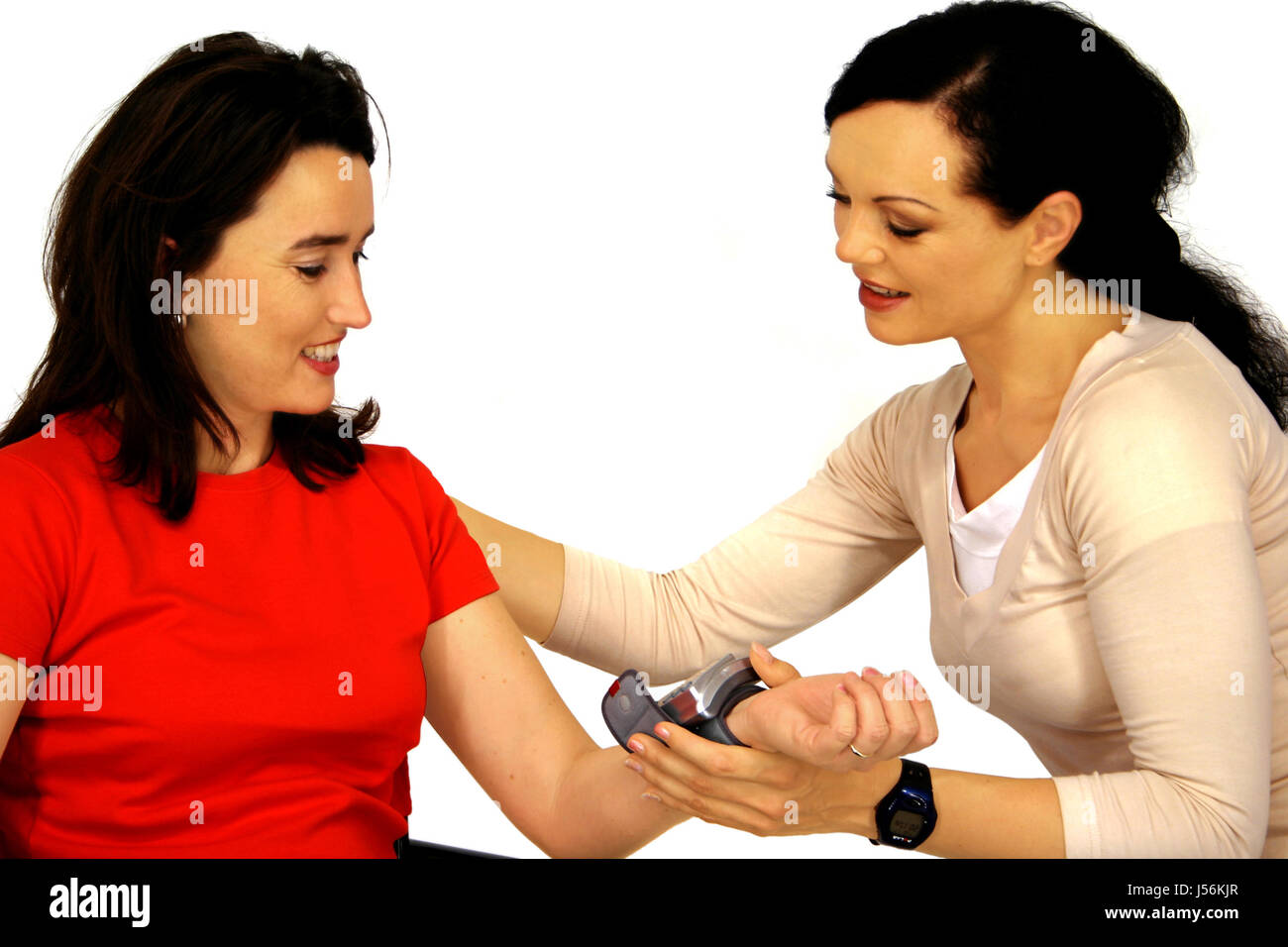 woman women health wellness recuperation blood pressure meter heartbeat Stock Photo