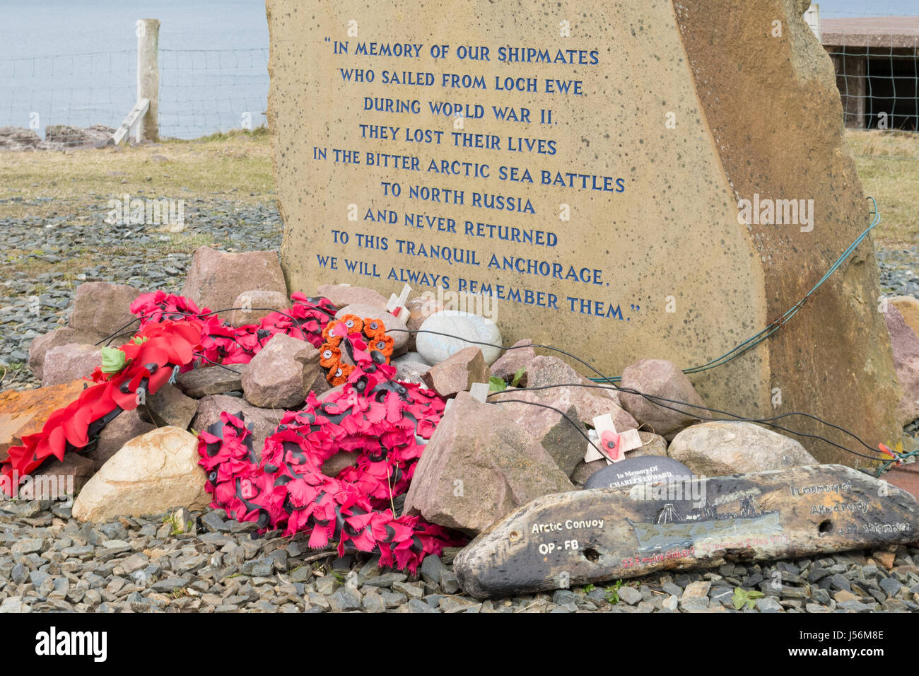 Russian Convoy Club Loch Ewe War Memorial to the crews lost on Russian Convoys, Rubha nan Sasan, Cove, Wester Ross, Highland, Scotland, UK Stock Photo