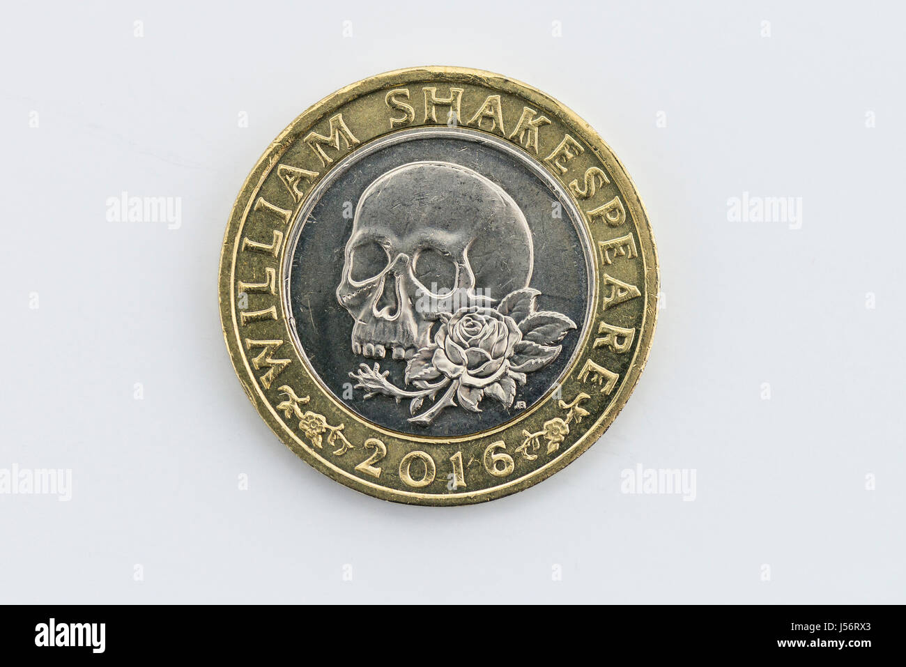 The tails side of a 2016 commemorative £2 coin to mark the anniversary of the death of William Shakespeare Stock Photo