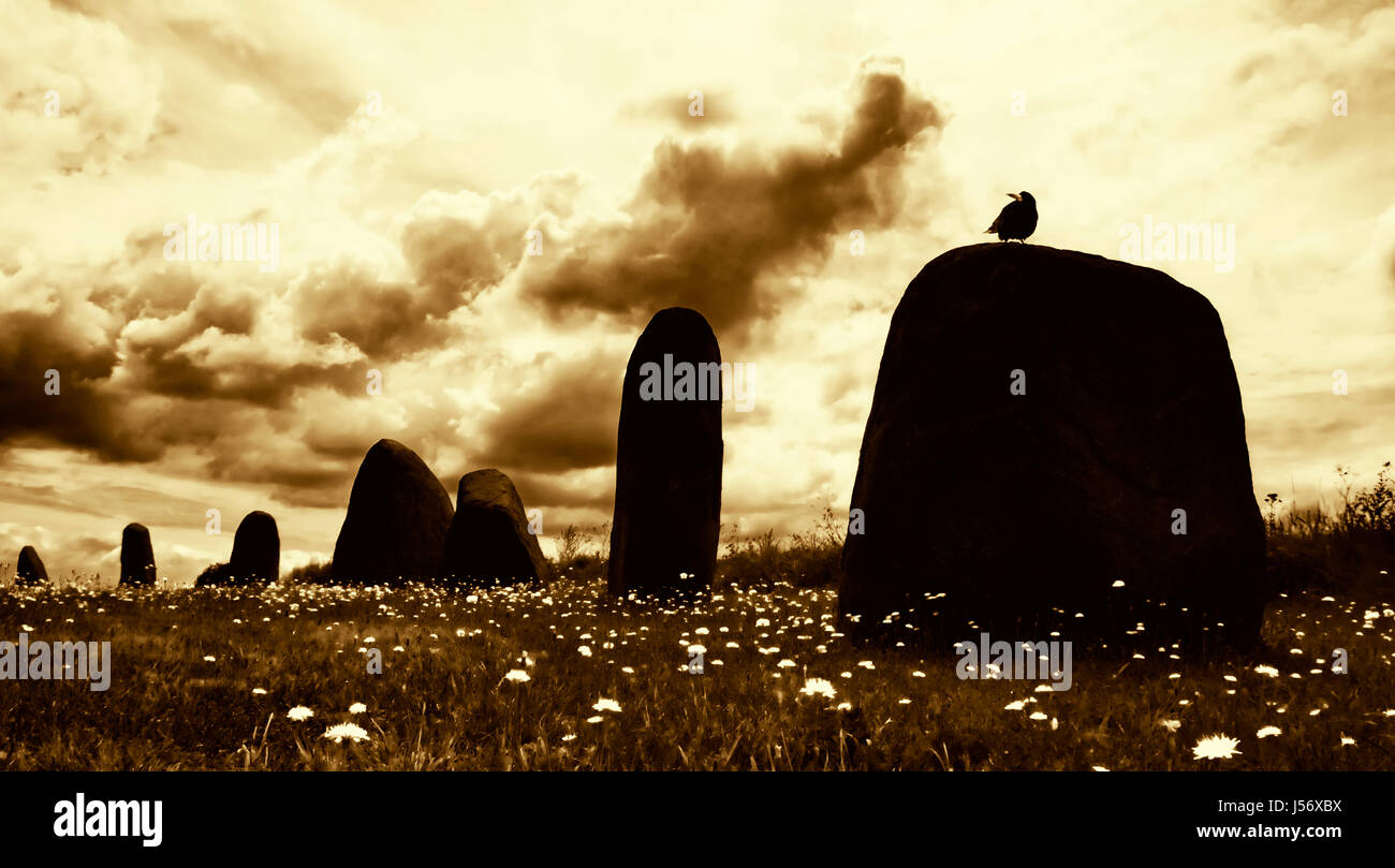 stone cloud austrians dismal uncanny dandelion crow spectrally mysticism mystic Stock Photo