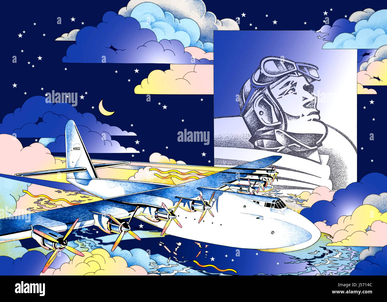 Pilot and propeller plane in clouds Stock Photo Alamy