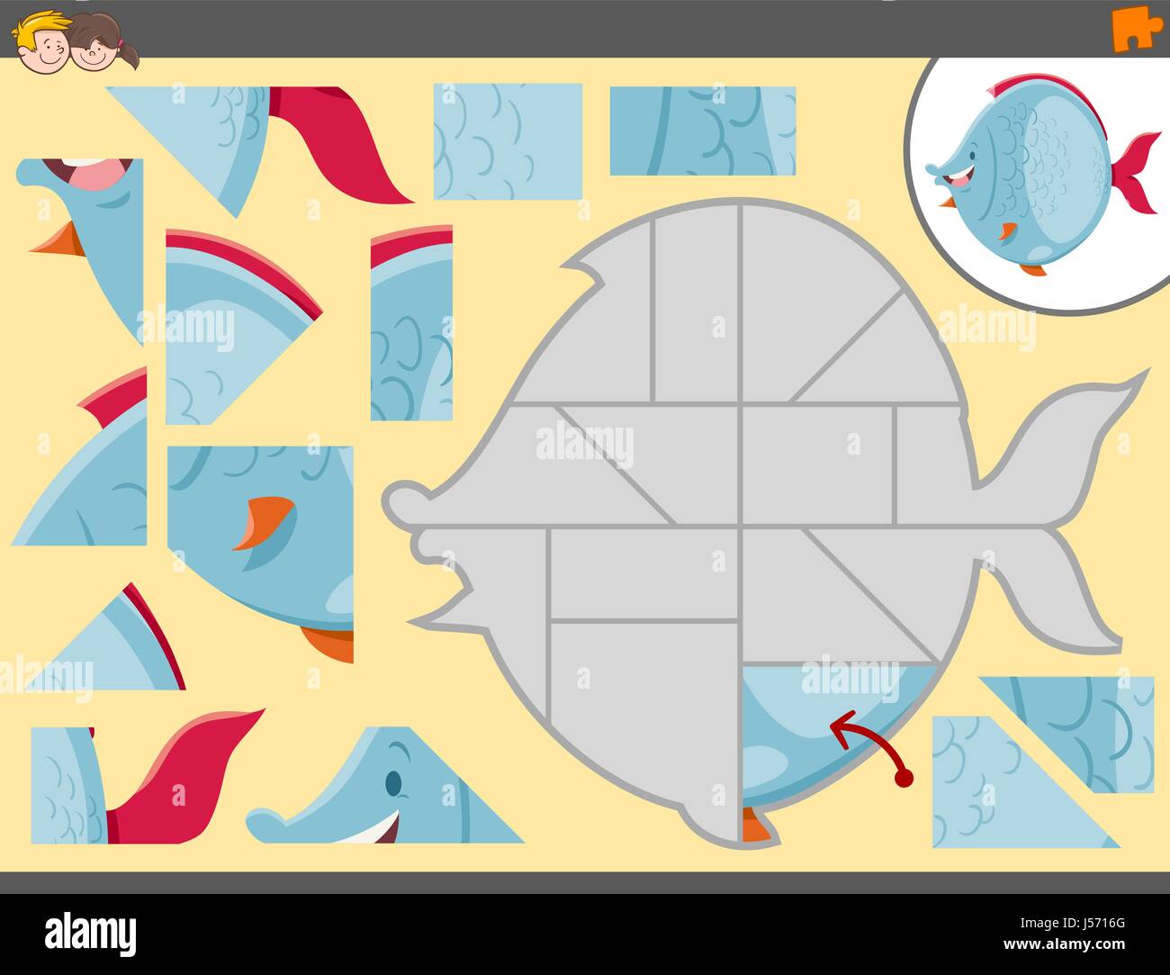 Cartoon Illustration of Educational Jigsaw Puzzle Game for Children ...