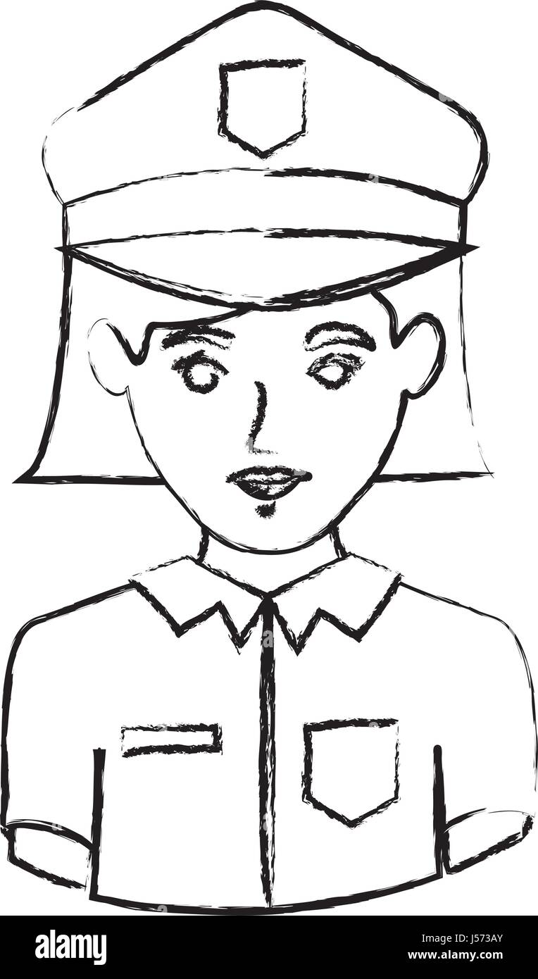 monochrome blurred contour with half body of policewoman Stock Vector