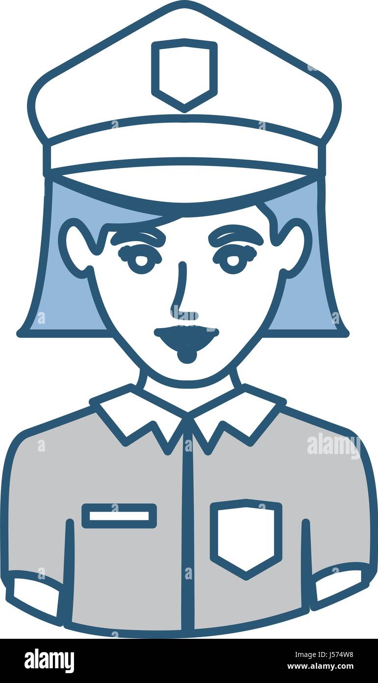 blue silhouette with half body of policewoman Stock Vector