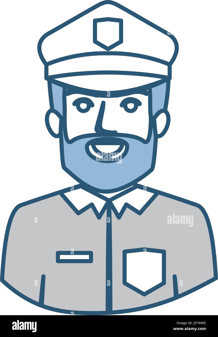 blue silhouette with half body of bearded policeman Stock Vector