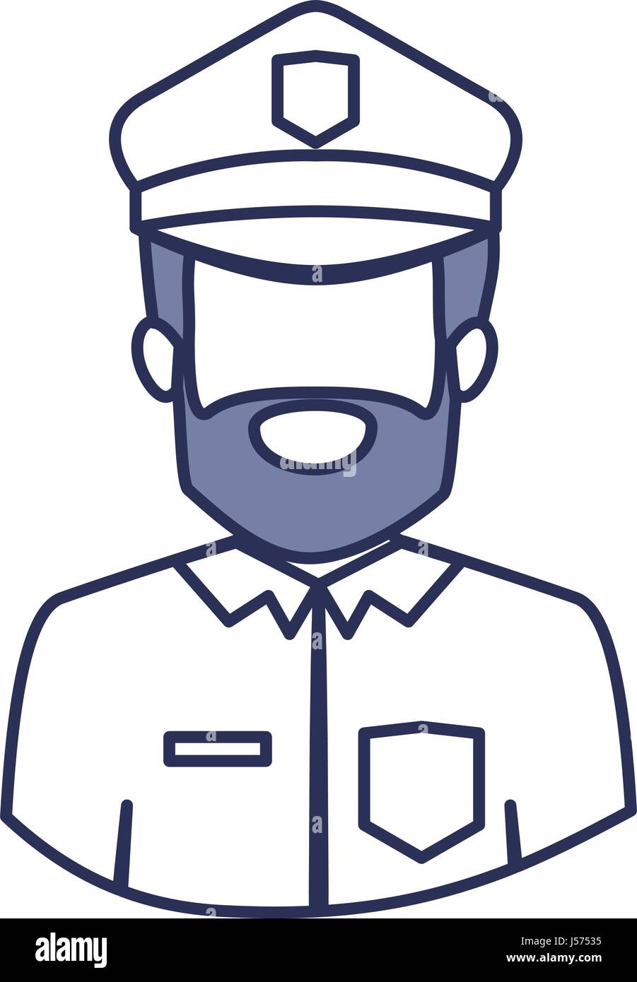 blue contour of half body of faceless bearded policeman Stock Vector