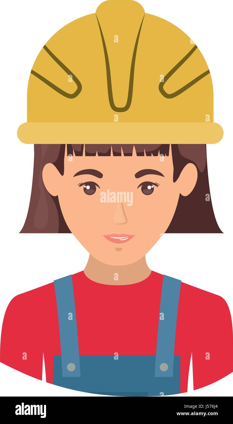 colorful portrait half body of female worker with helmet Stock Vector