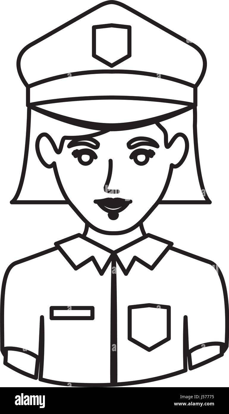 monochrome contour half body of policewoman Stock Vector