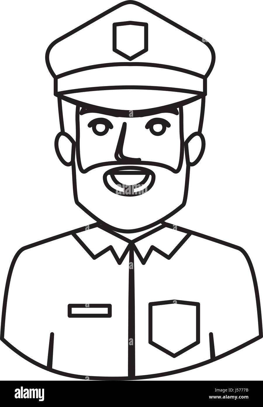 monochrome contour half body of bearded policeman Stock Vector