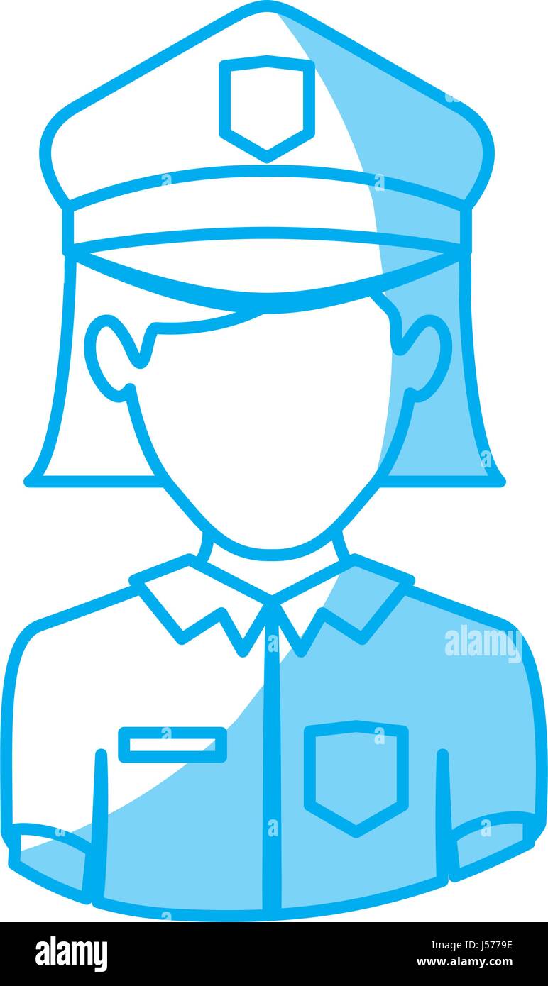 blue silhouette with half body of faceless policewoman Stock Vector