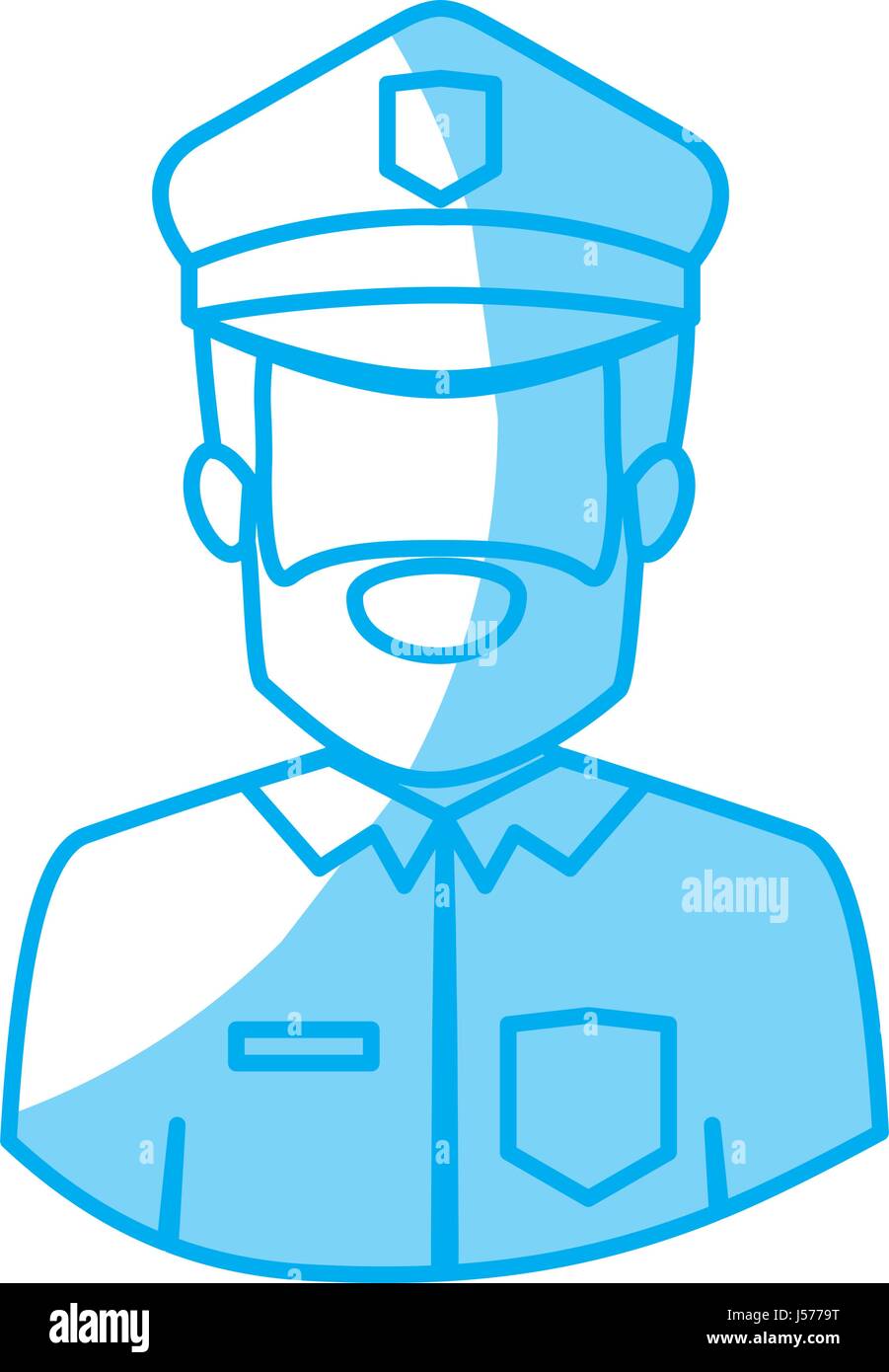blue silhouette with half body of faceless bearded policeman Stock Vector