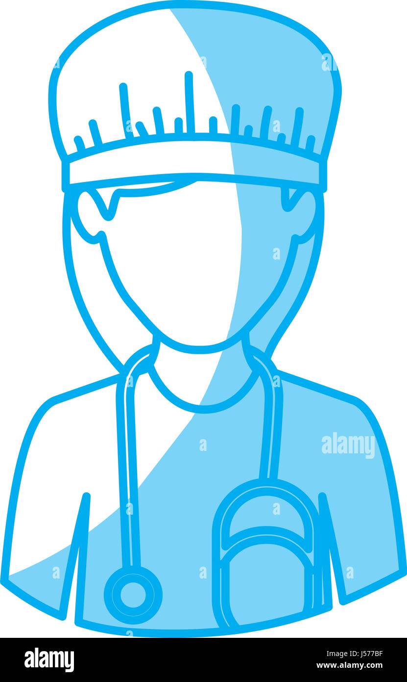 blue silhouette with half body of faceless nurse Stock Vector