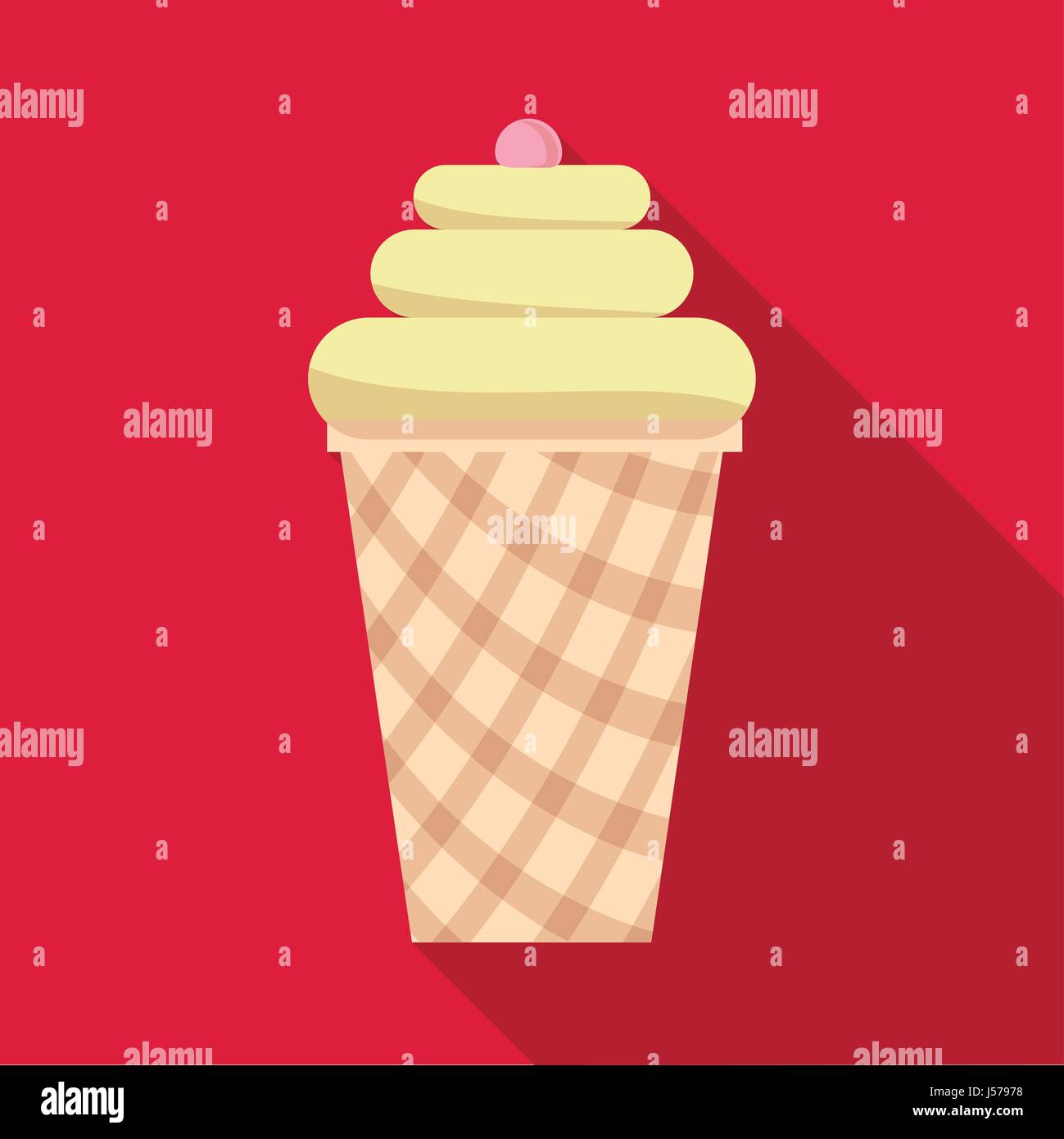 Vanilla ice cream in waffle cup icon, flat style Stock Vector Image ...