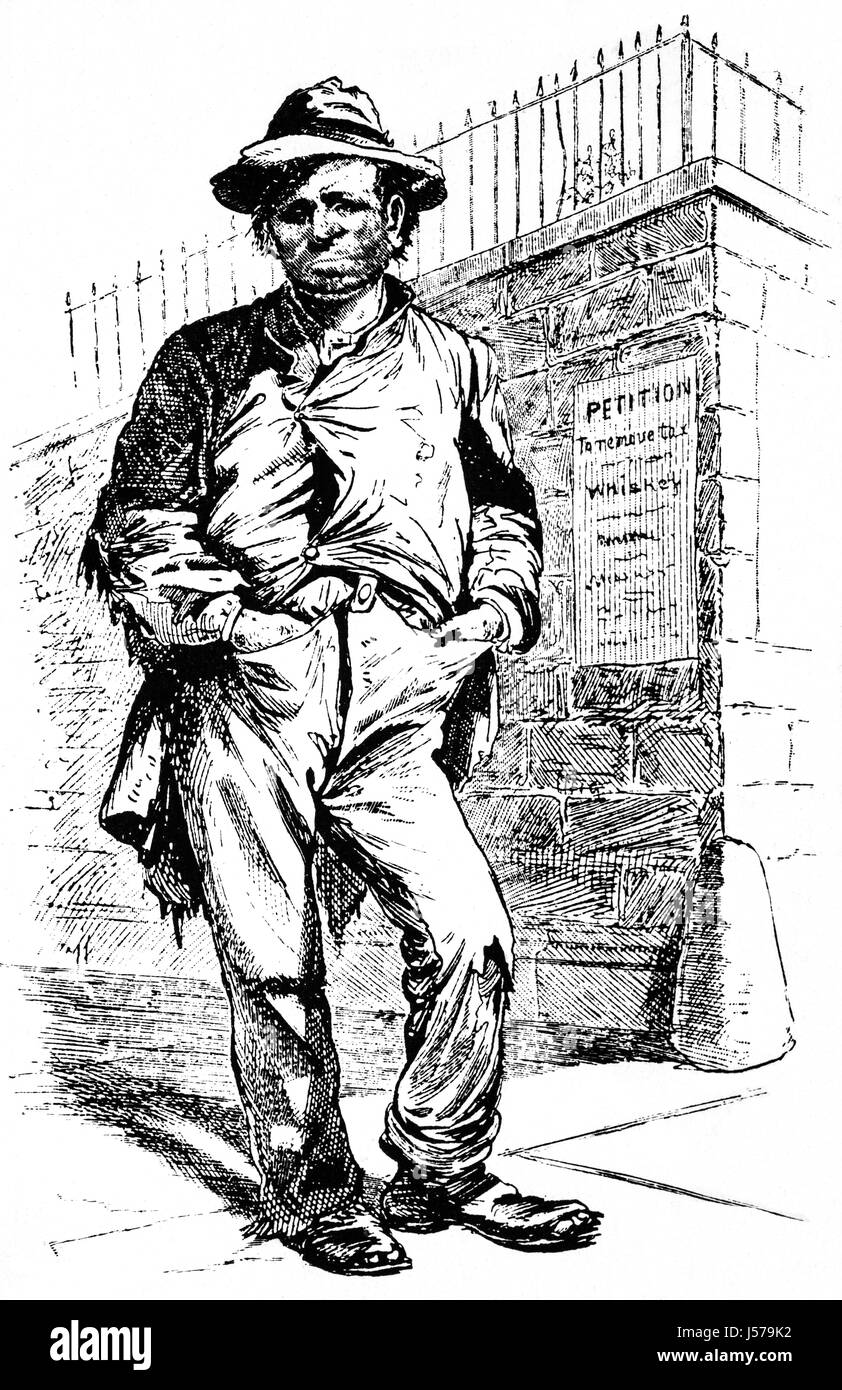 1879: A bibulous (excessive fondness for drinking alcohol) character against the Whisky Tax, New York City, New York State, United States of America Stock Photo