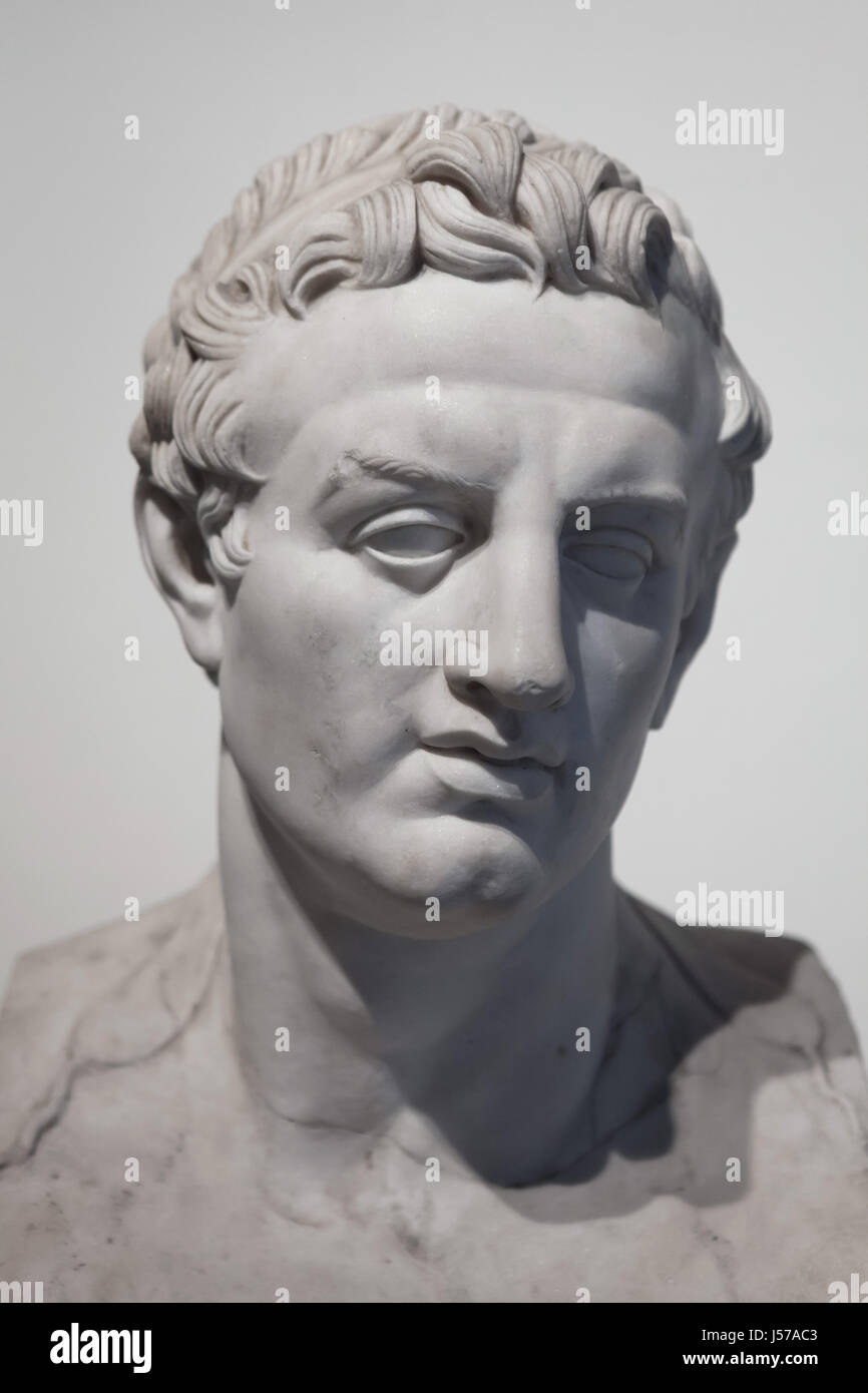 Marble bust of King Ptolemy III Euergetes (reign 246-222 BC). Roman copy from the 1st century AD after a Greek original found in the rectangular peristyle in the Villa dei Papiri (Villa of the Papyri) in Herculaneum on display in the National Archaeological Museum in Naples, Campania, Italy. Stock Photo