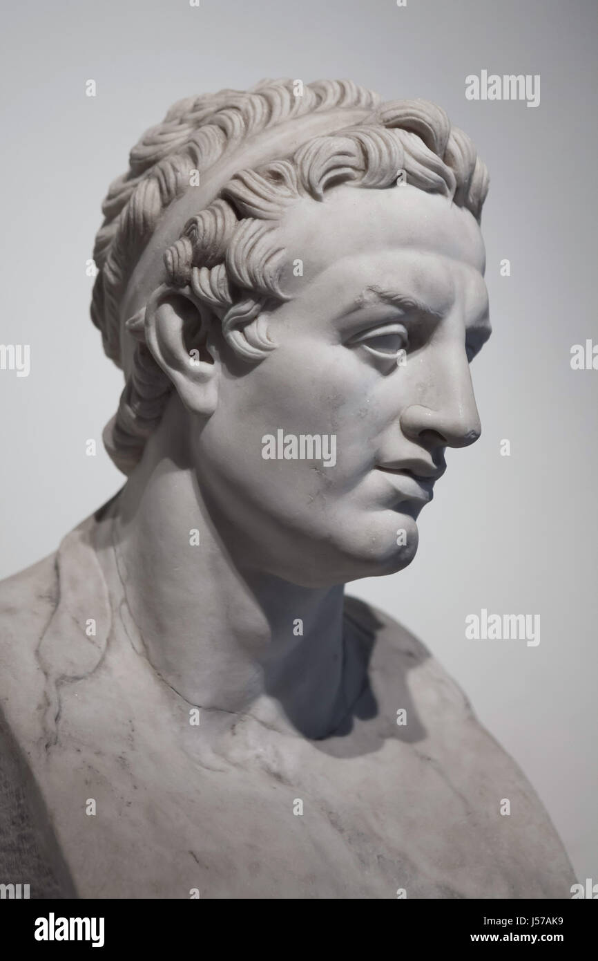 Marble bust of King Ptolemy III Euergetes (reign 246-222 BC). Roman copy from the 1st century AD after a Greek original found in the rectangular peristyle in the Villa dei Papiri (Villa of the Papyri) in Herculaneum on display in the National Archaeological Museum in Naples, Campania, Italy. Stock Photo