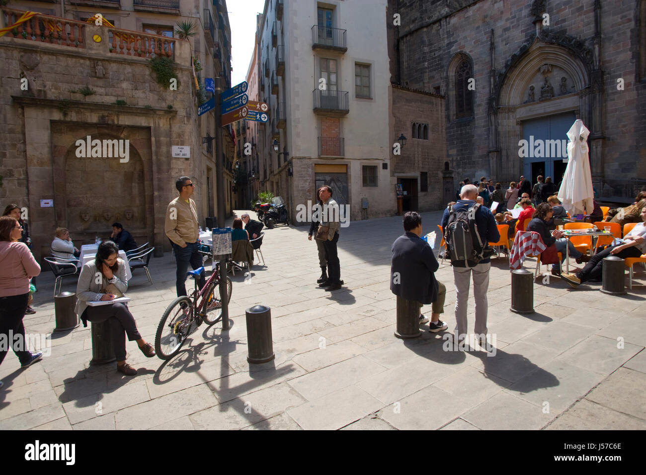 Tourists walking on street in Barcelona Spain ES EU Stock Photo