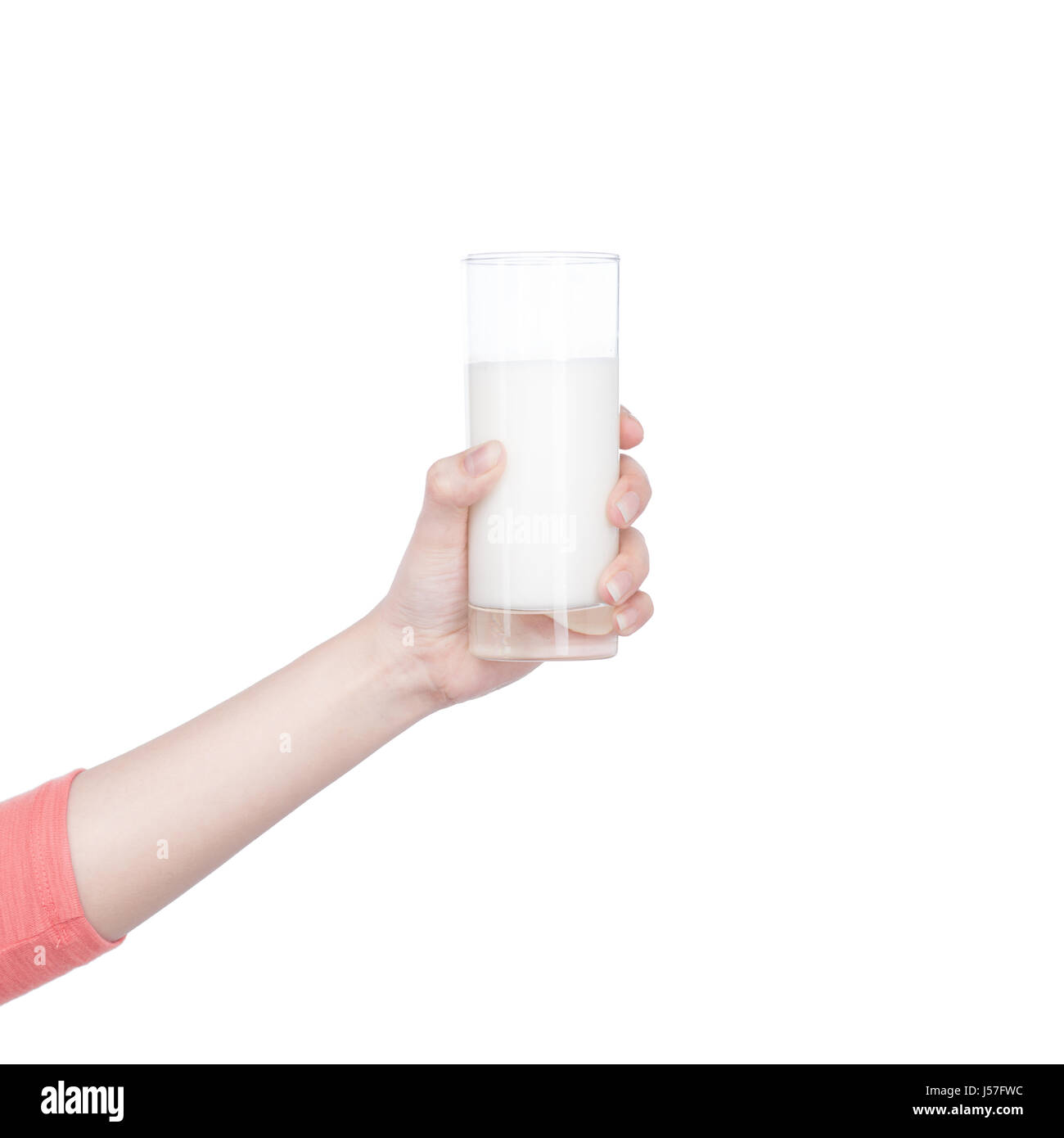 hand holding glass of milk isolated on white background Stock Photo Alamy