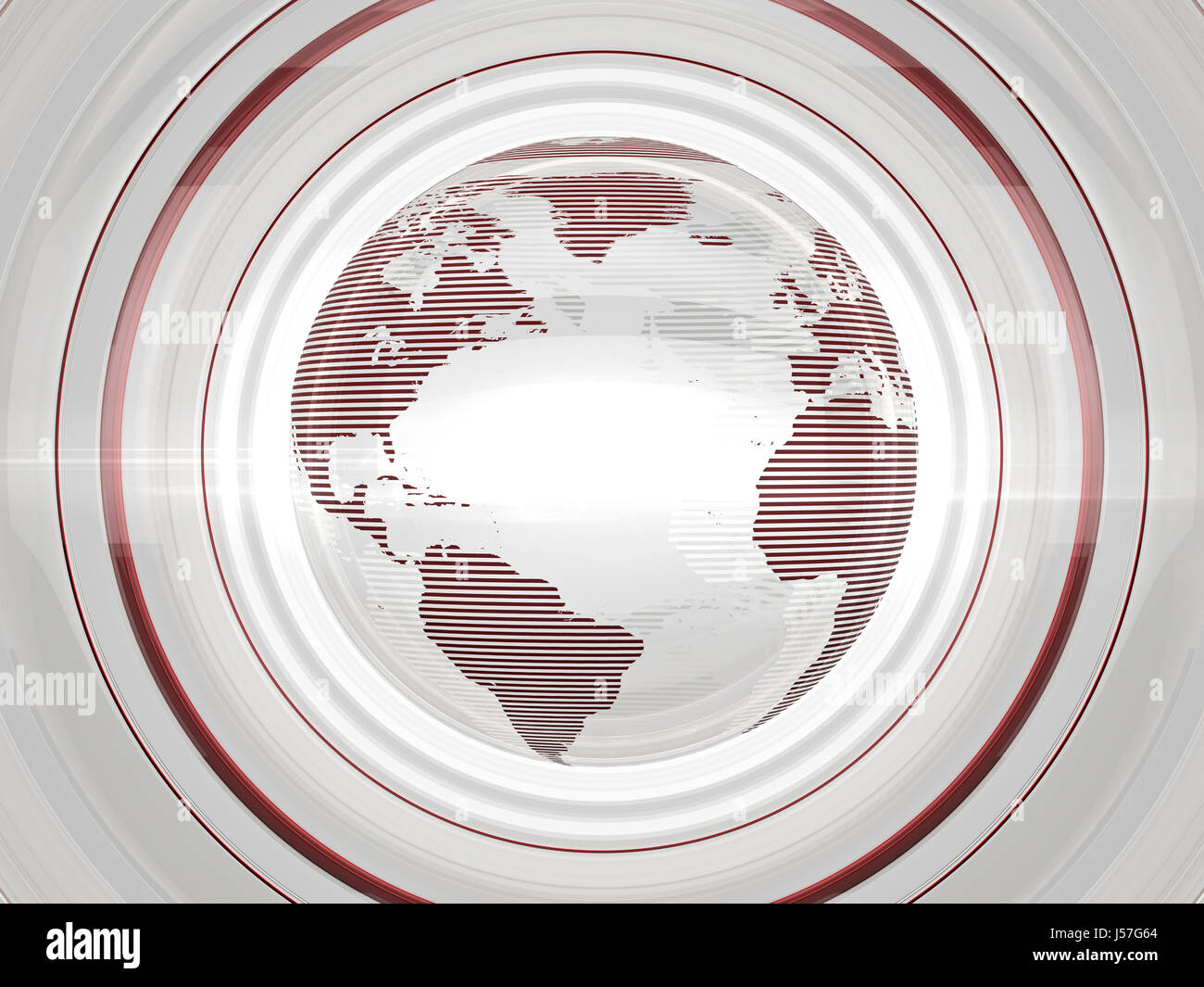 White Glossy Globe and World Map with Red Stripe Pattern Stock Photo